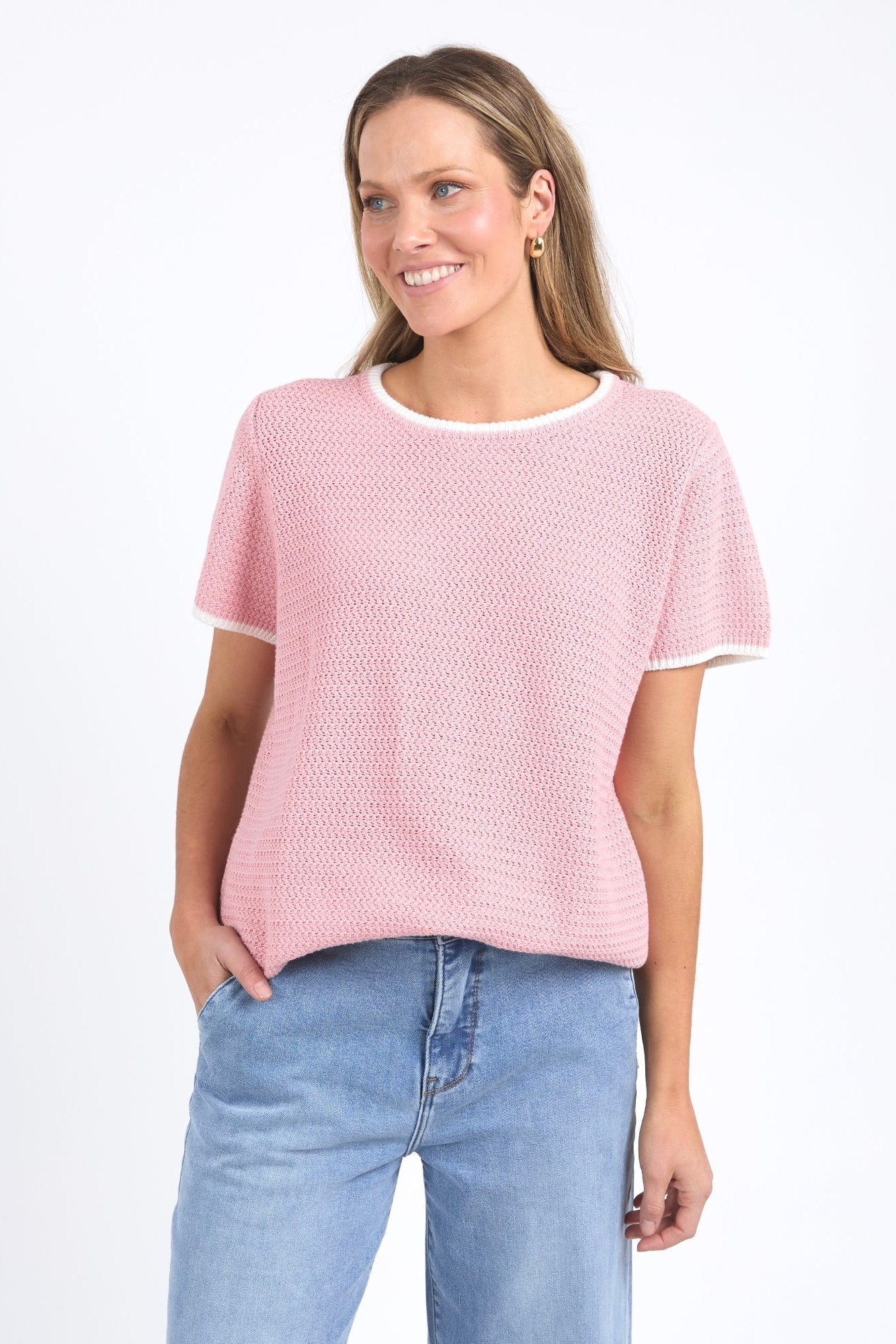 Camellia Shirt Sleeve Knit- Pink Blush
