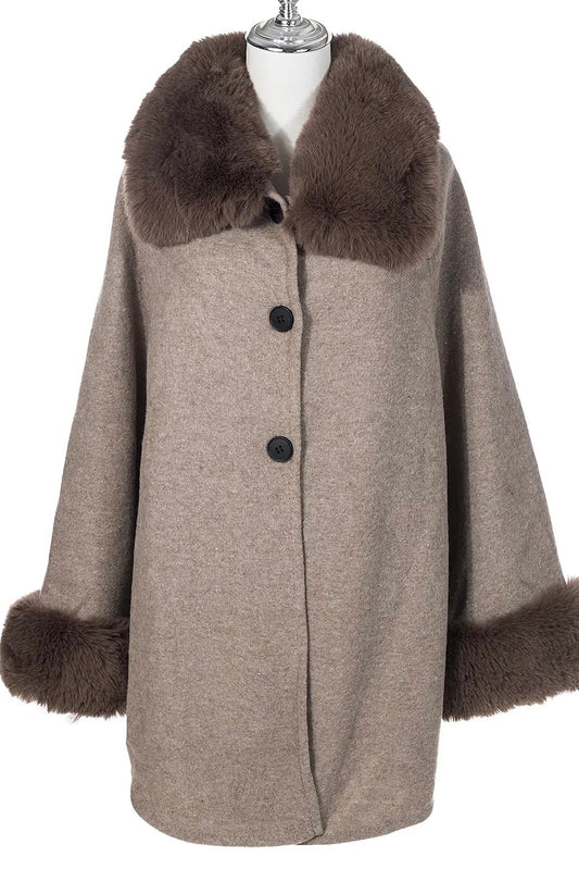 Fur Poncho Jacket - Mocha