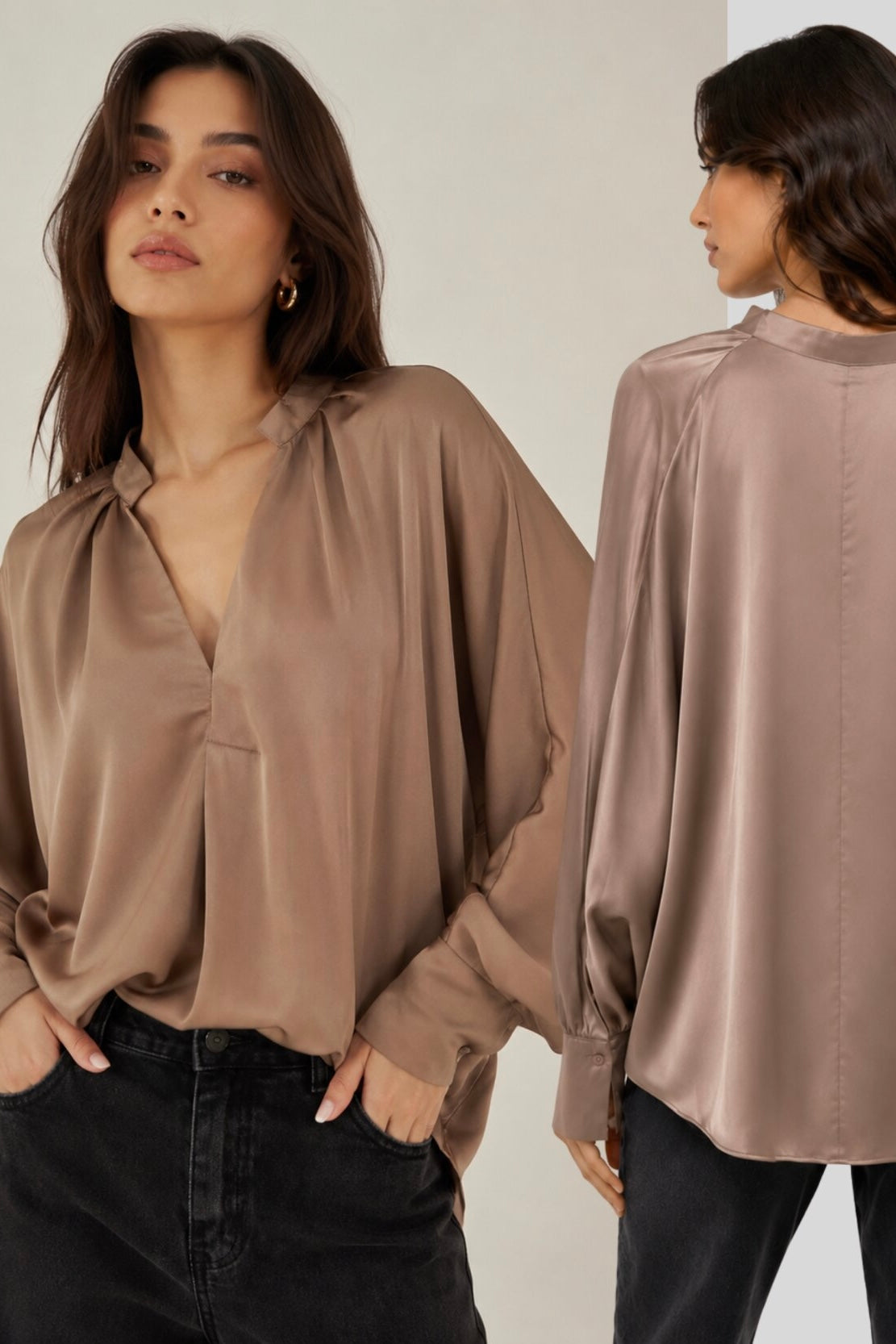Satin Oversized Shirt- Mocha