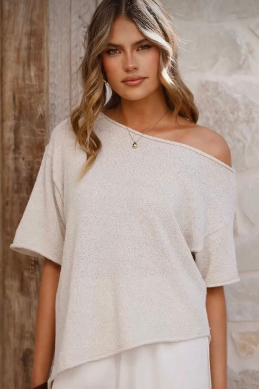 Asymmetrical Knit Top- Oatmeal