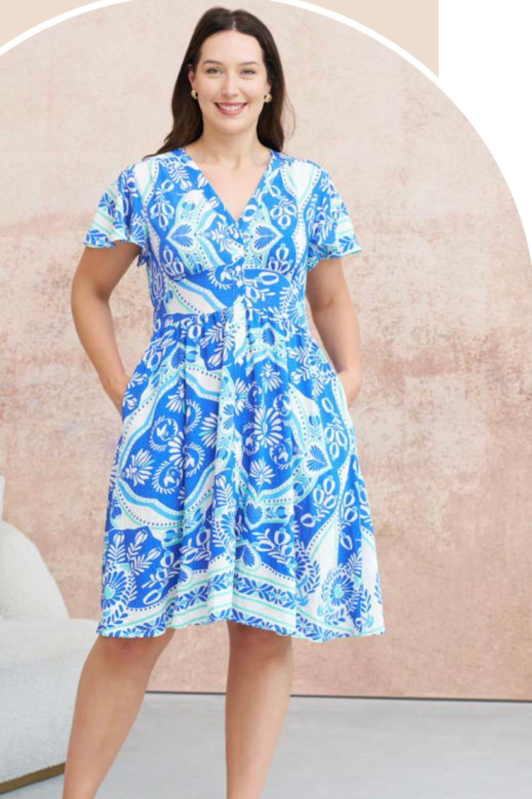 Aster Short Dress - Aqua/Blue Paisley