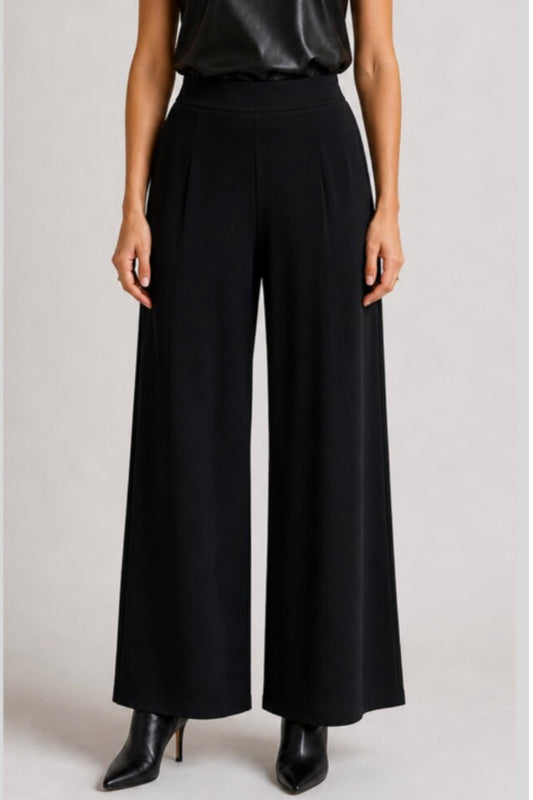 Fleece Lined Wide Leg Dress Pant- Black