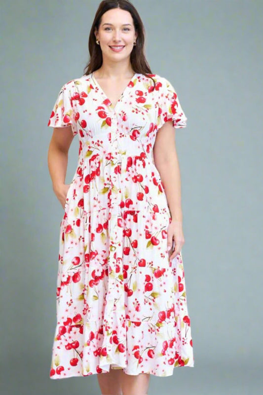 Aster Button Dress- Cherry