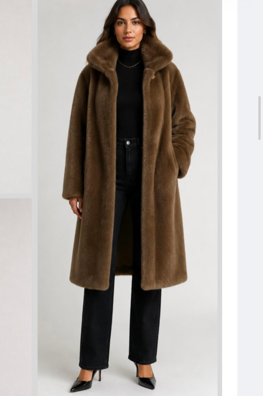 Faux Fur Long Coat- Mocha