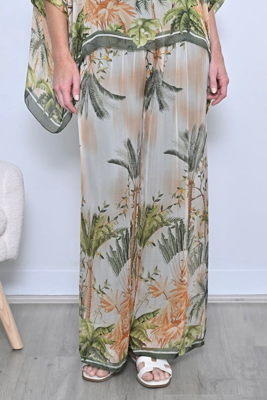 Italian Silk Pant - Rainforest Jungle