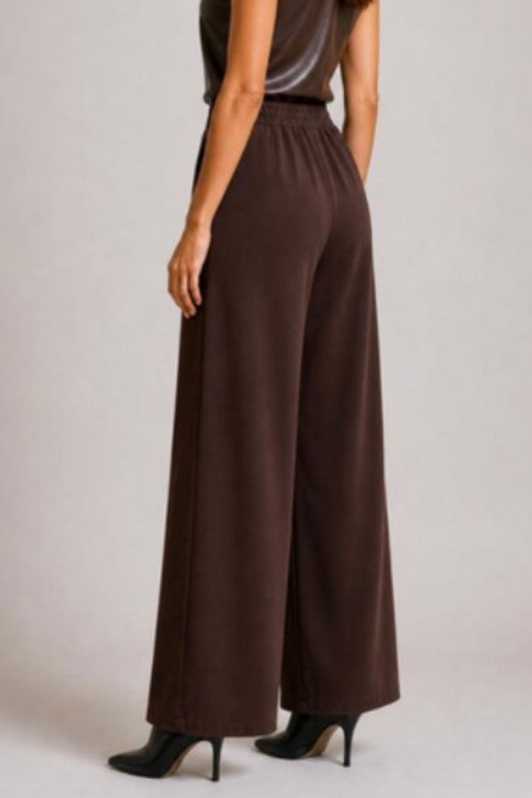 Fleece Lined Wide Leg Dress Pant- Chocolate