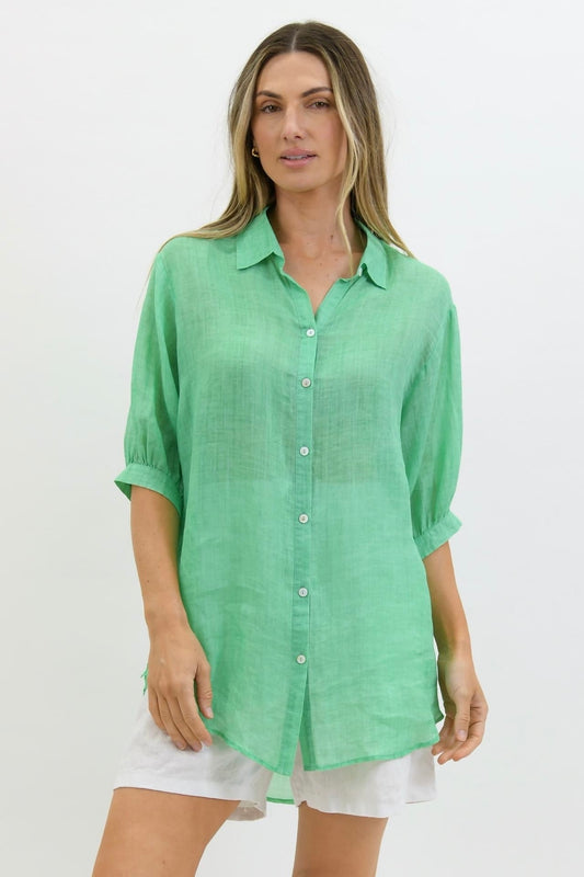 Lara Linen Collar Shirt - Spring Green