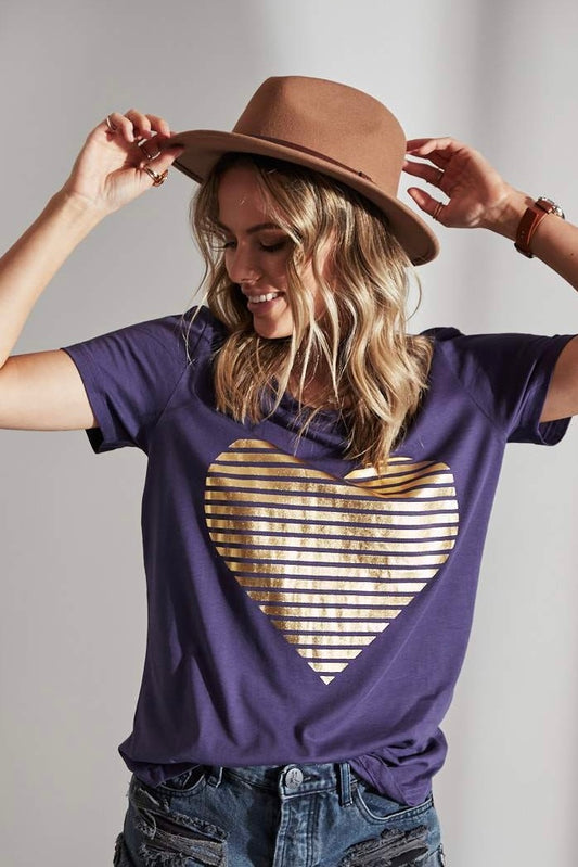 Gold Heart Tee- Navy