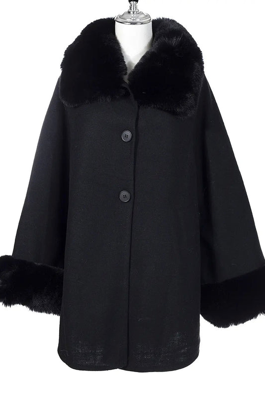 Fur Poncho Jacket - Black