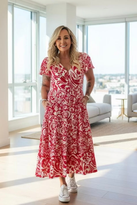 Aster Button Dress- Festive