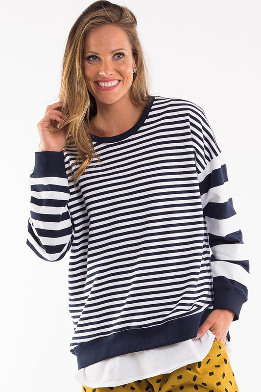 Golden Stripe Crew- Navy & White Stripe