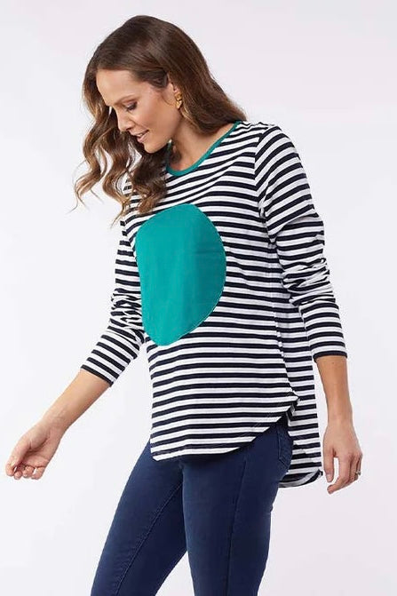 Mabel Spot Tee- Navy/White Stripe