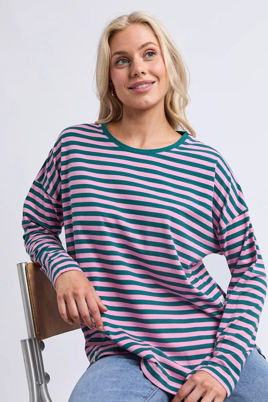Lauren L/S Stripe Tee- Teal /Quartz Pink