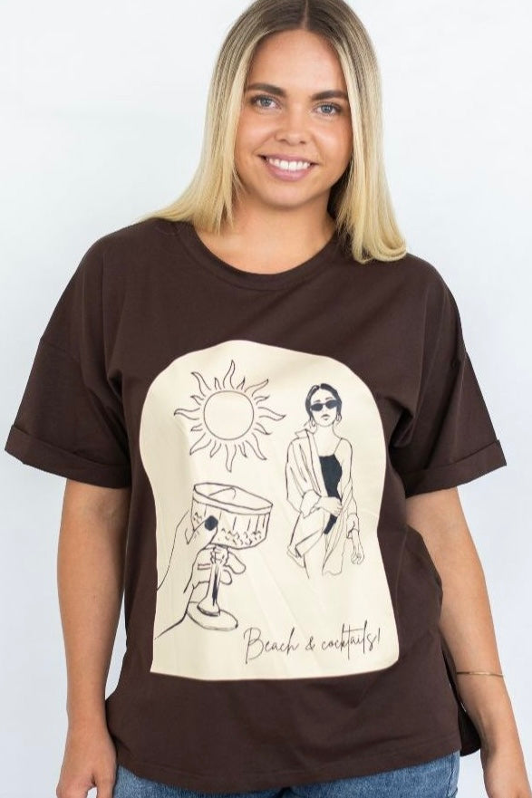 Beach & Cocktail Tee- Choc