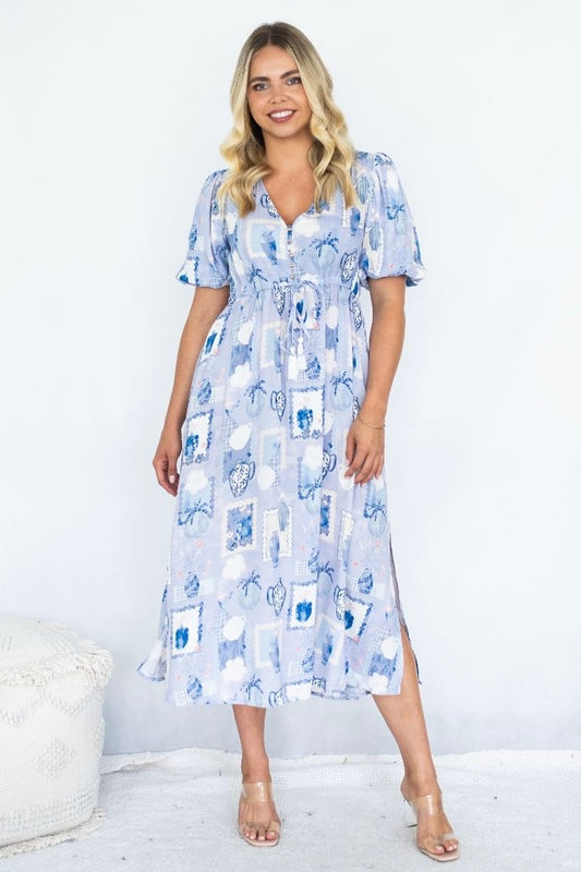 Blue Patchwork Maxi Dress