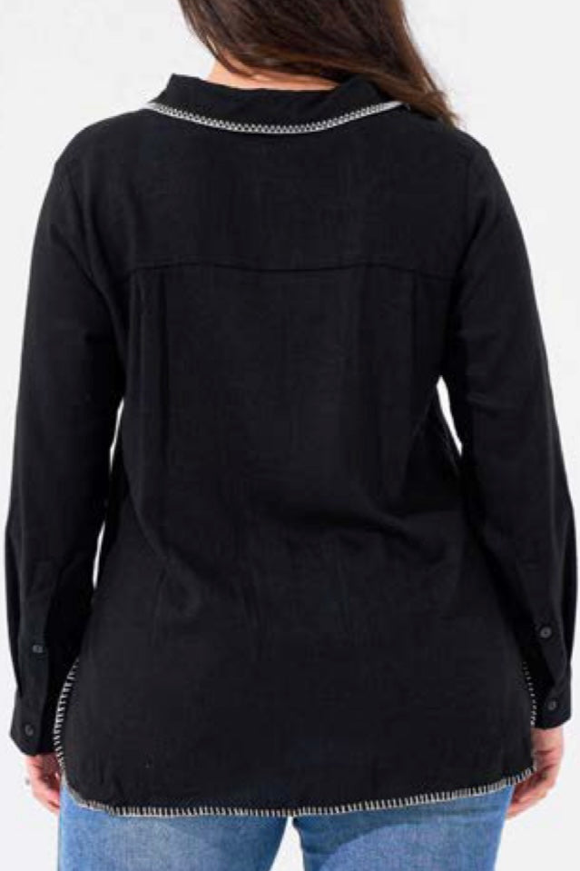 Contrast Stitch Shirt - Black