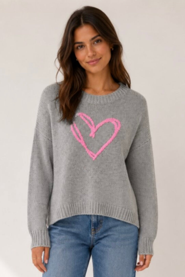Sketch Heart Knit - Grey Marle