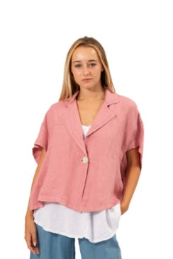 Linen One Button Jacket - Pink