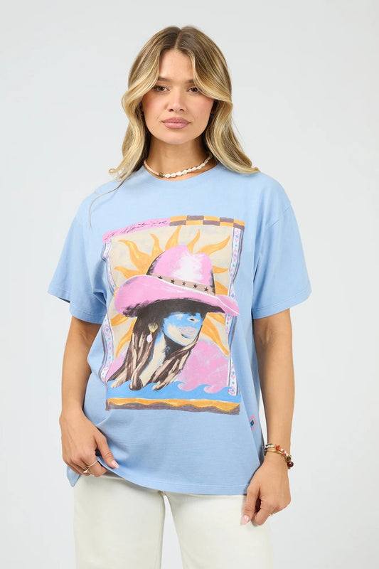 Calamity Sun Relaxed Tee- Light Blue