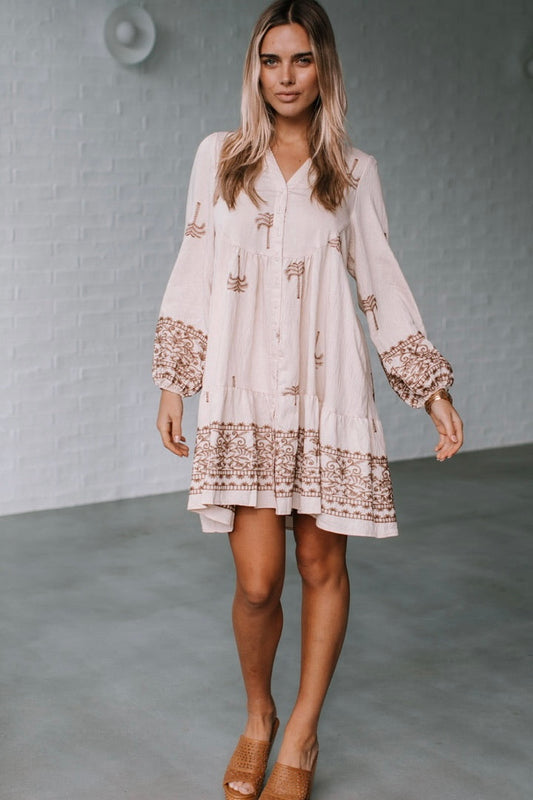 Palm Tree Dress- Natural Taupe