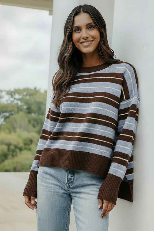 Bedford Stripe Knit - Choc/Blue