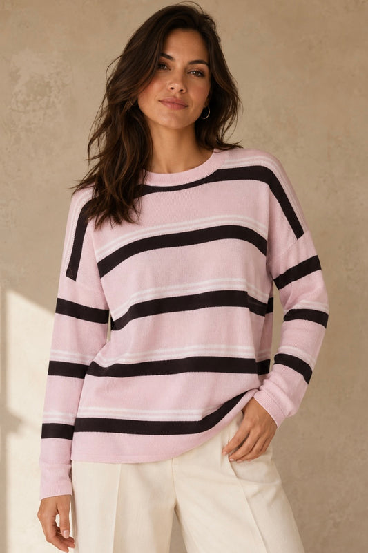 Tencel Stripe Knit- Pink/Choc/White