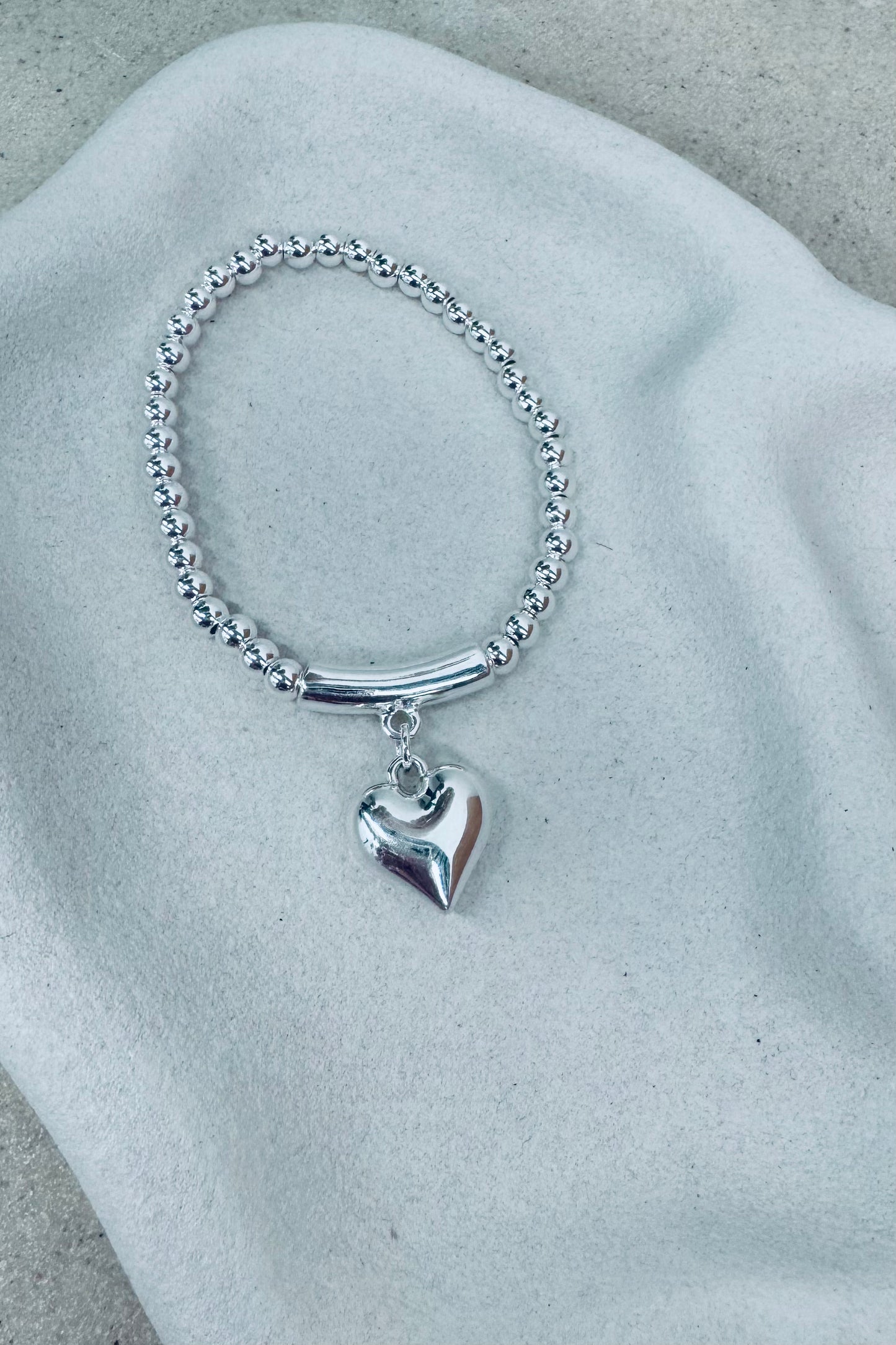 Stretchy Heart Bracelet - Silver