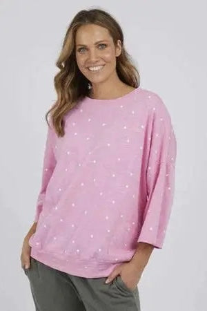 Mazie Round Sweat - Sherbet Pink And White Spot
