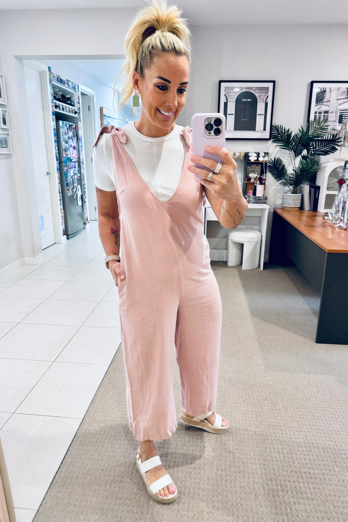 Pink Linen Blend Jumpsuit Marylee Clothing