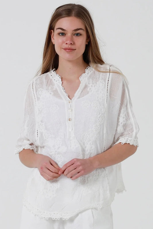 Willow Button Top- White