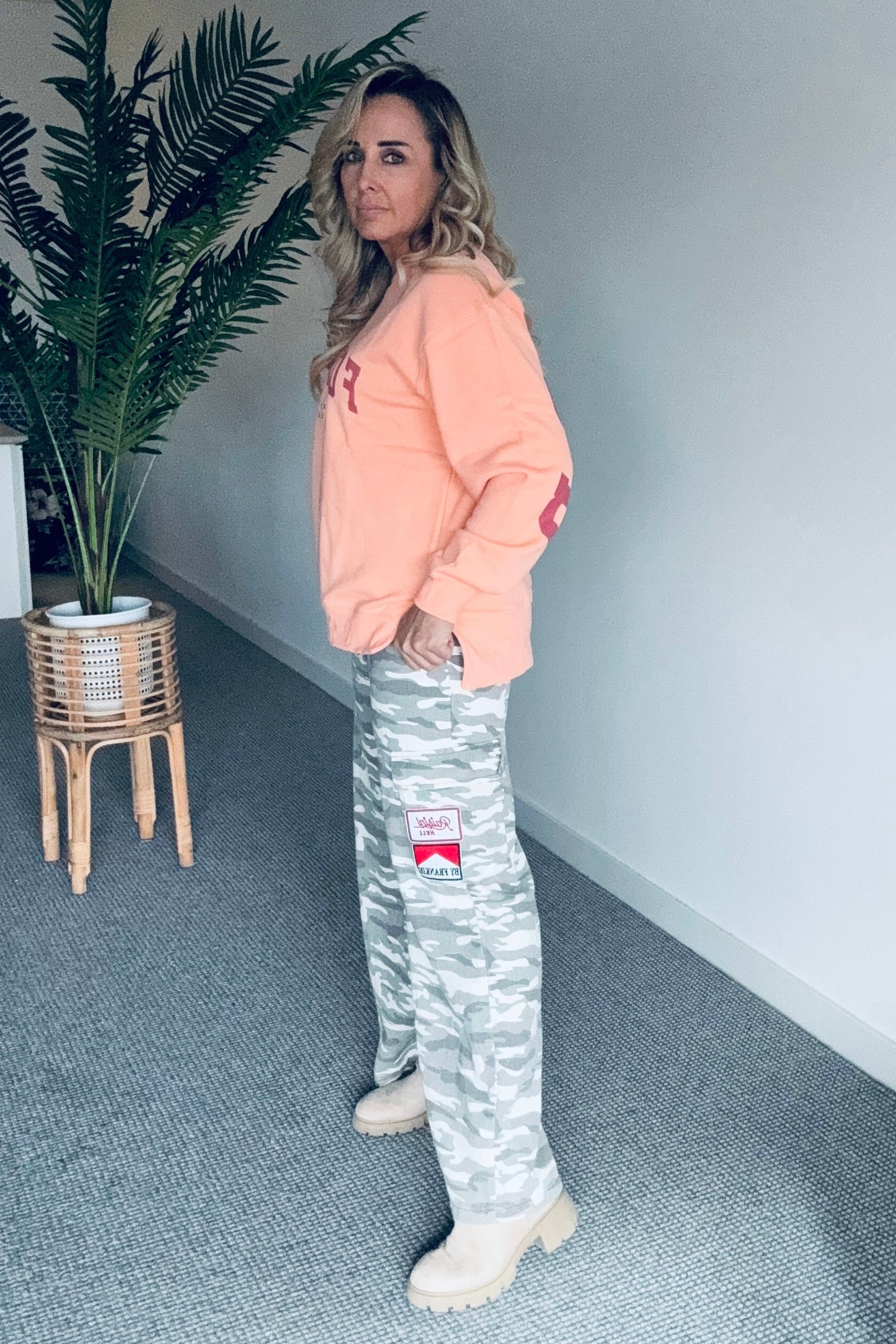 Camo Wide Leg Jean- Taupe