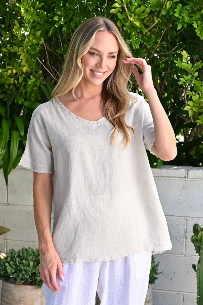 Lexie Linen Top- Beige