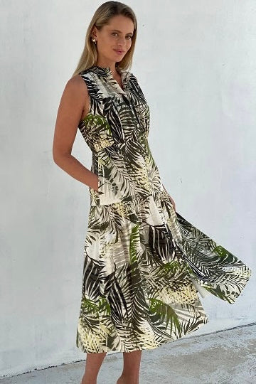 Leaf Dress- Green/White