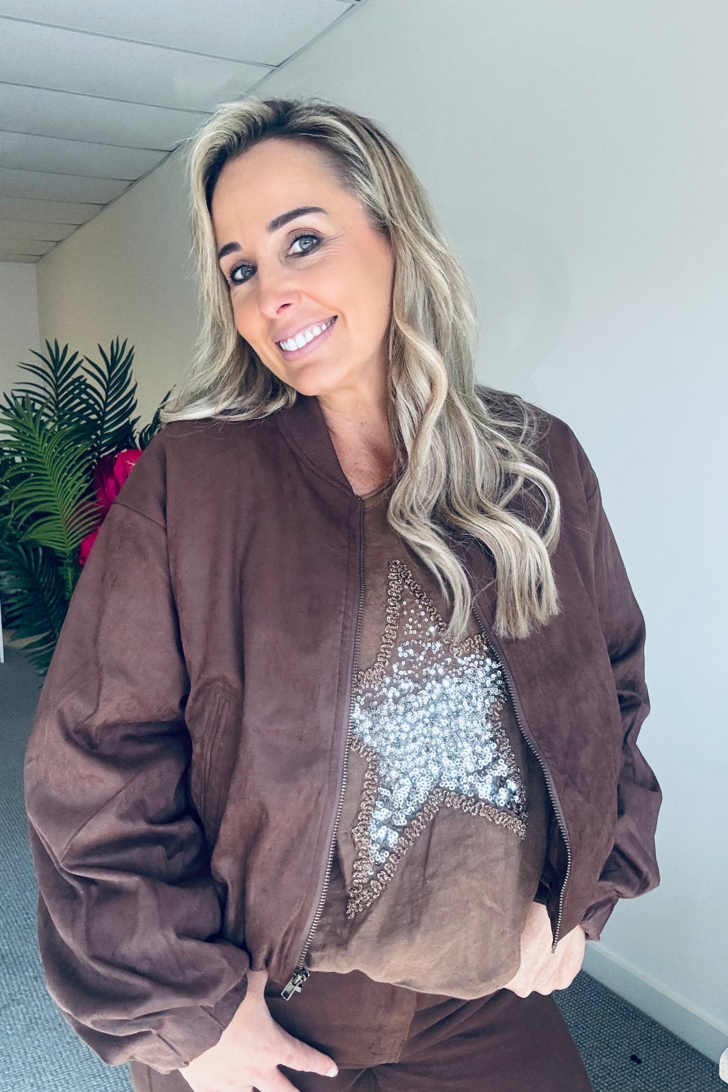 Crop Bomber Jacket - Chocolate