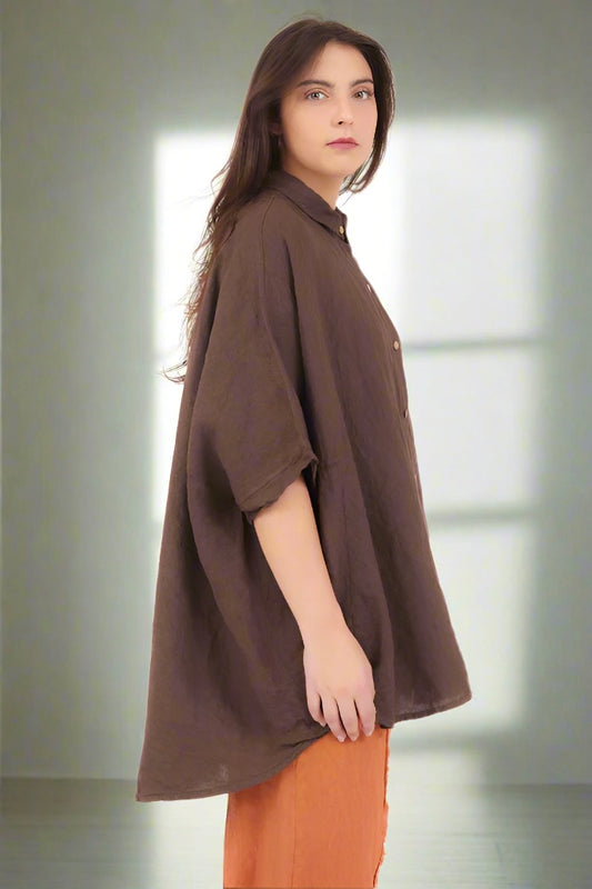 Linen Rusty Shirt - Chocolate