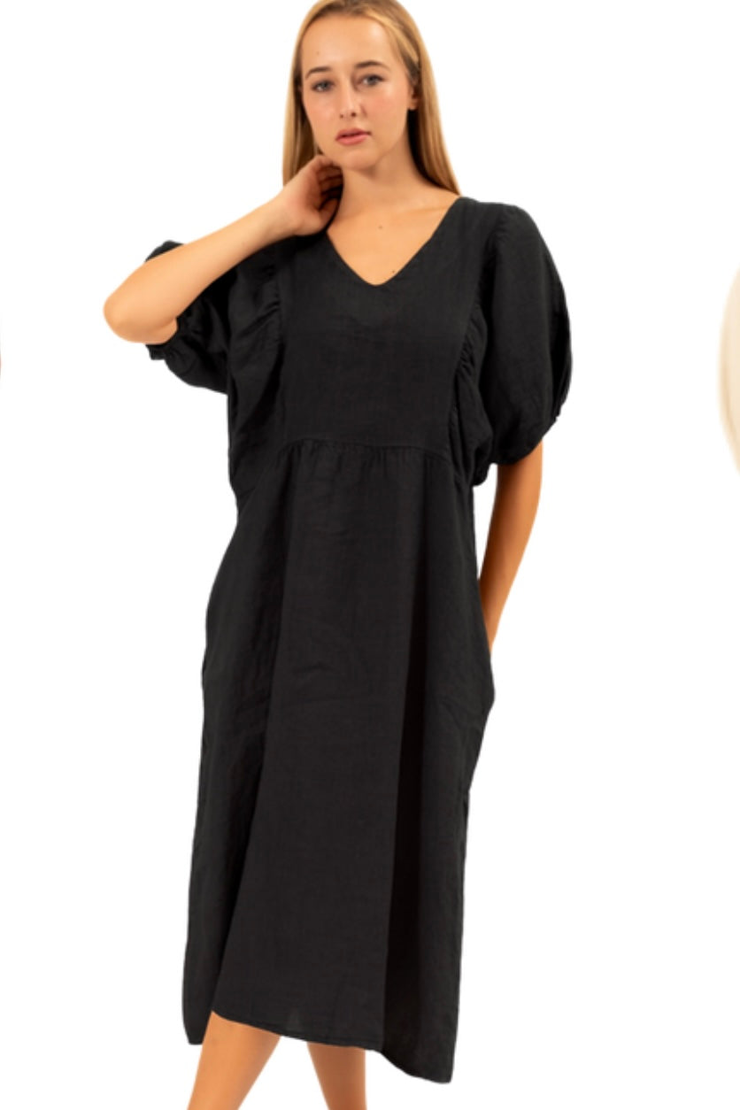 Italian Linen Lucy Dress- Black