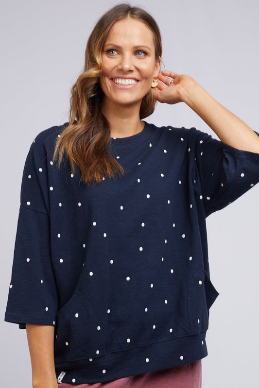 Mazie Round Sweat - Navy With White Spot
