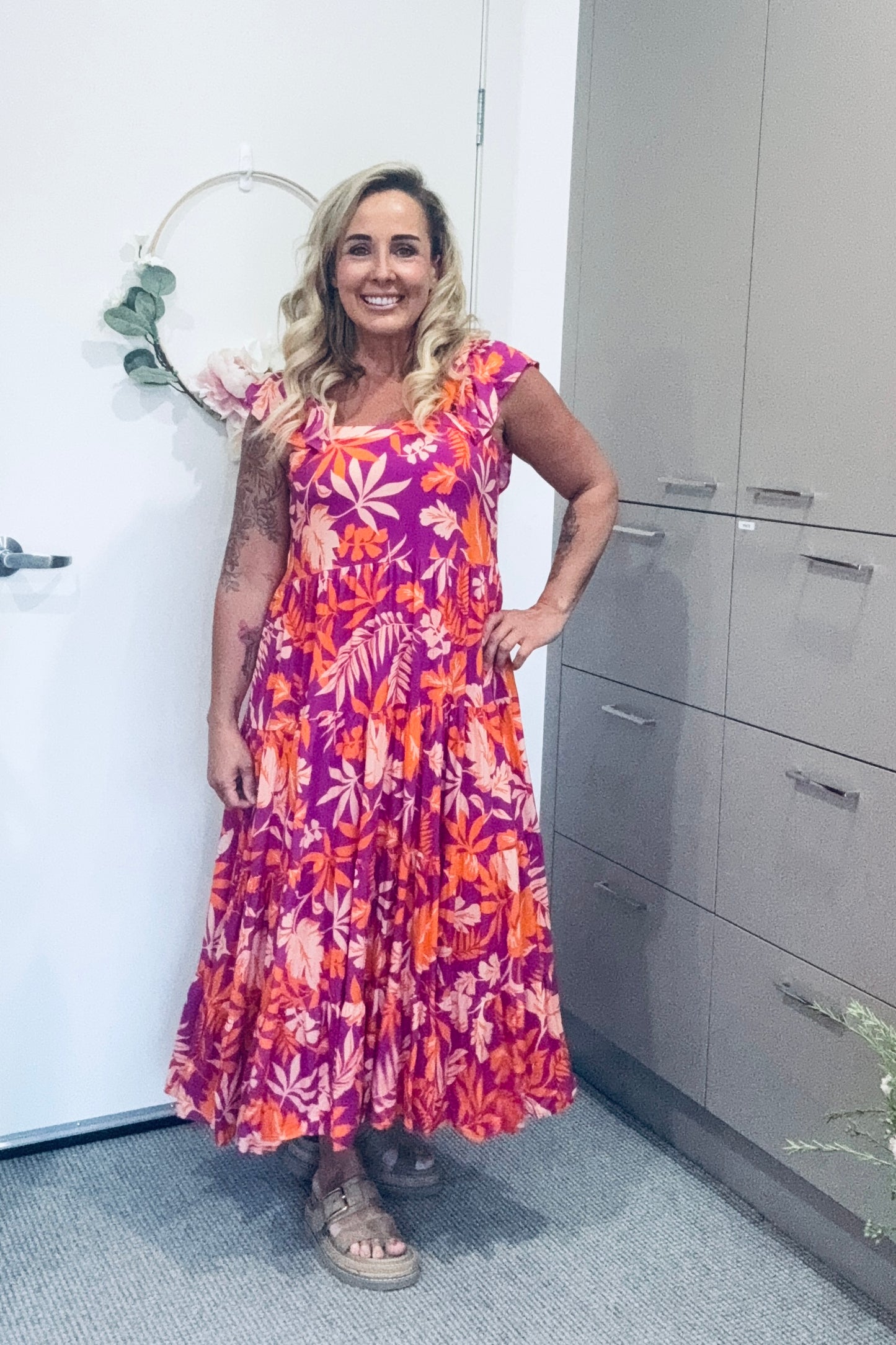 Mila Dress- Purple/Orange Flower