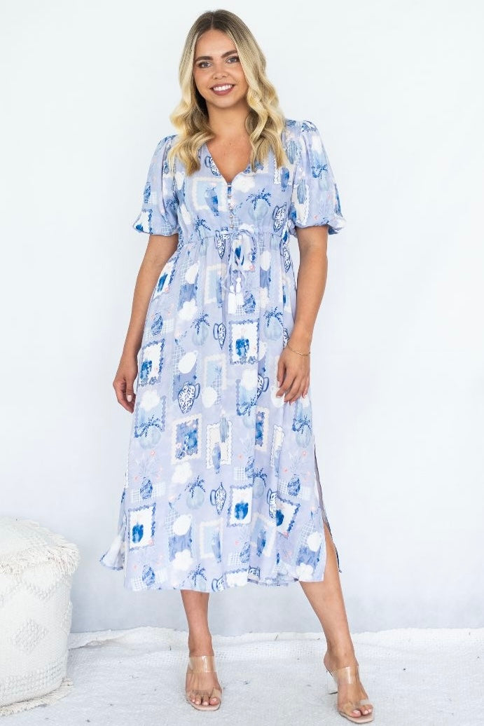 Blue Patchwork Maxi Dress