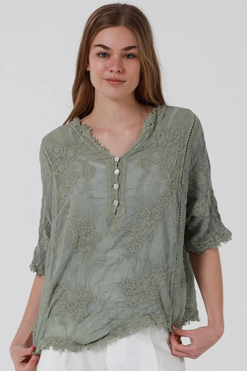 Willow Button Top- Khaki