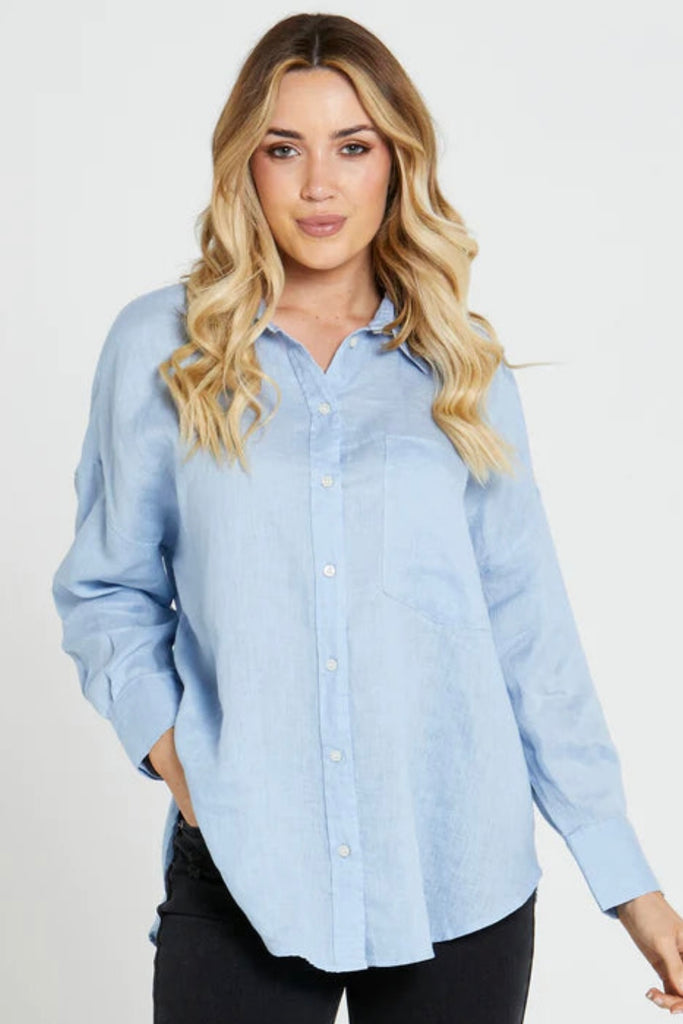 Teresa Linen Oversized Shirt- Powder Blue