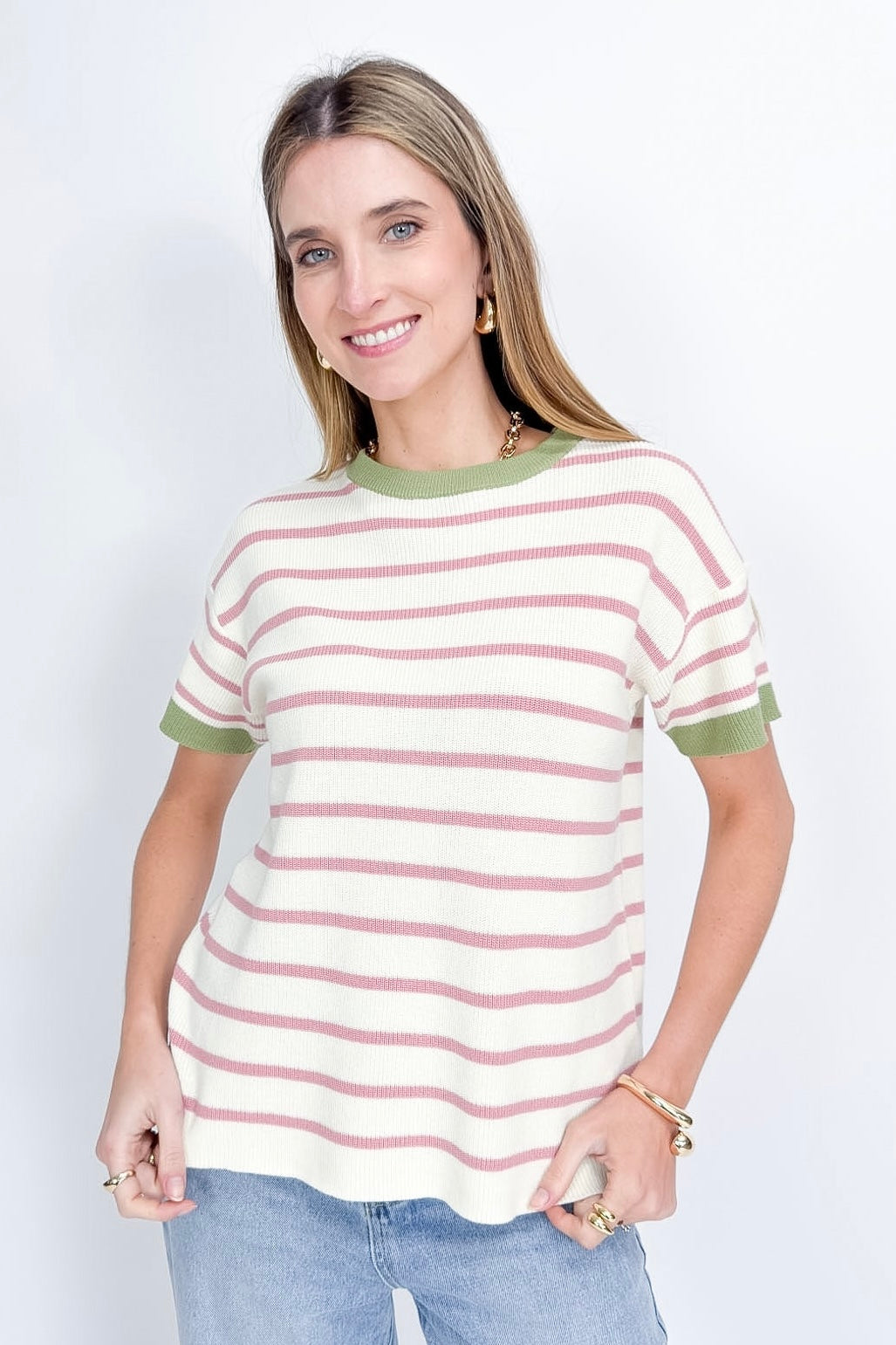 Knit Stripe Knit - Cream/Pink/Khaki