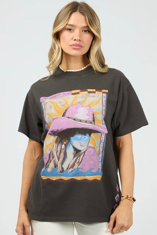 Calamity Sun Relaxed Tee- Washed Black