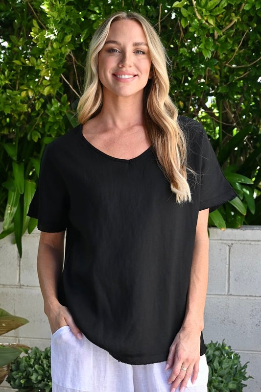Lexie Linen Top- Black