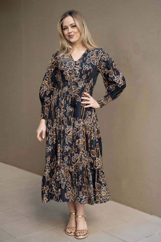 Winter Leaf Dress- Black