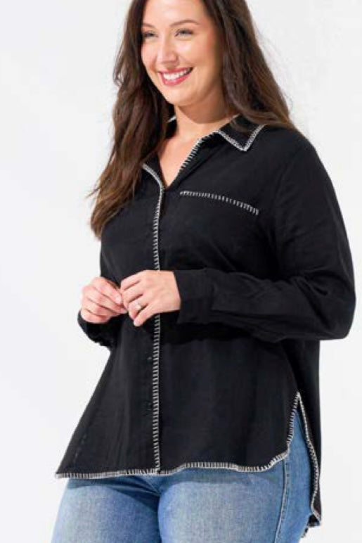 Contrast Stitch Shirt - Black