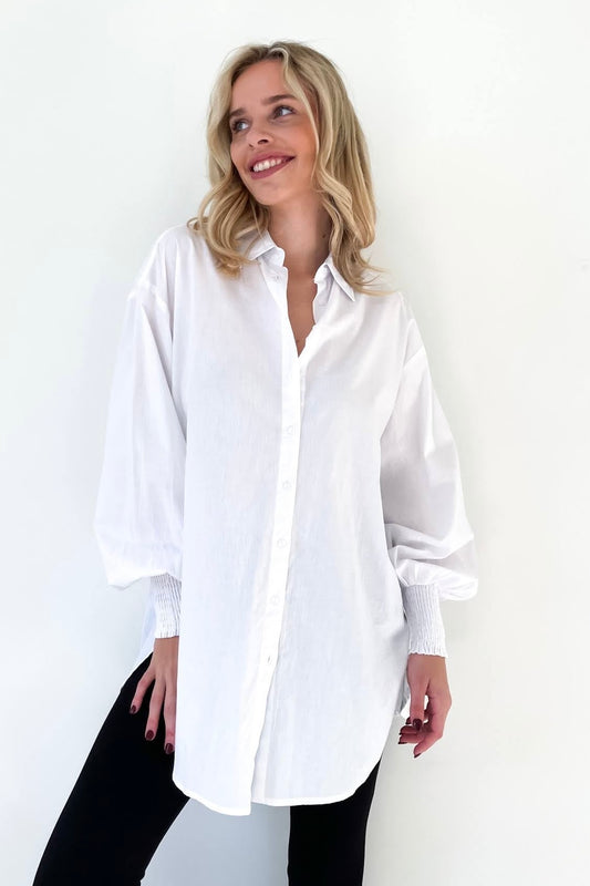 Cuffed Oversized Shirt- White