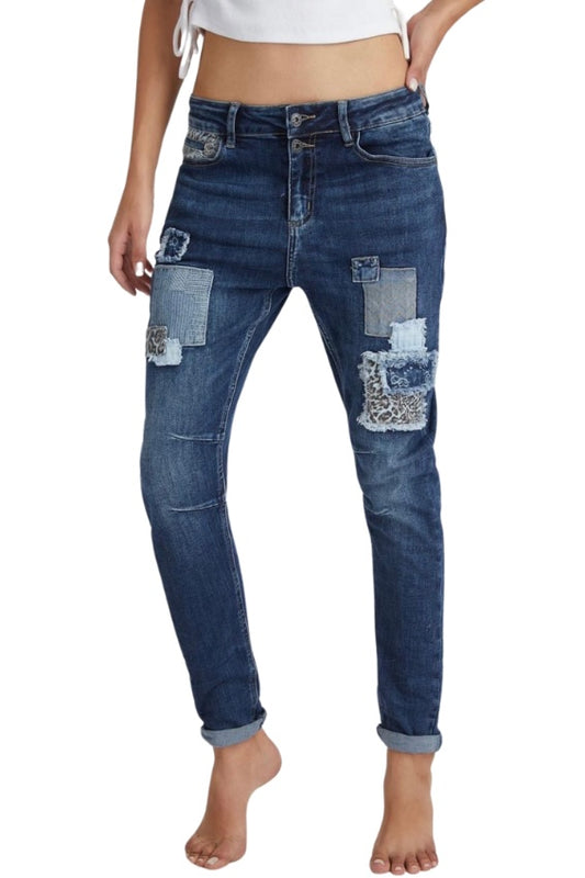 Italian Stretch Jeans- Leopard Patch