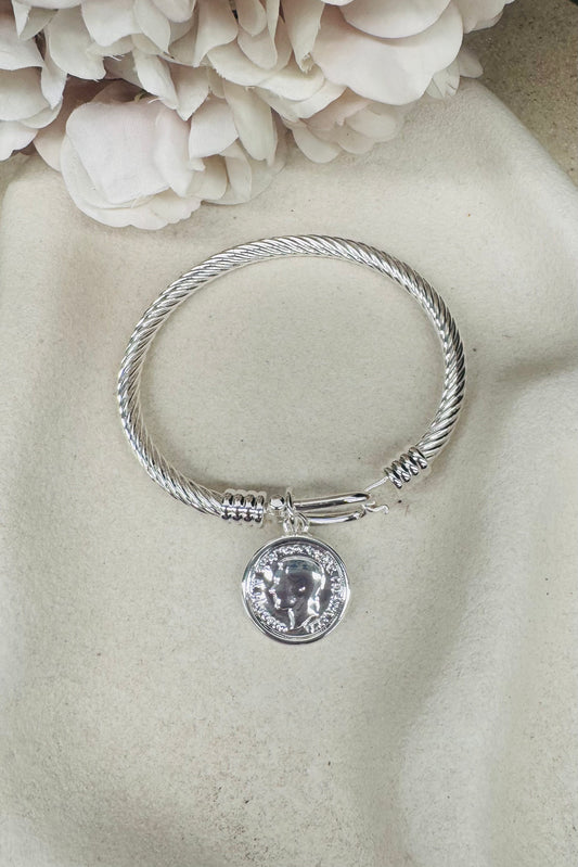Rope Coin Bangle - Silver
