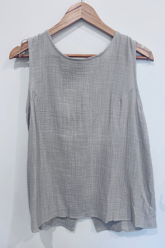 Cheesecloth Button Tank - Natural